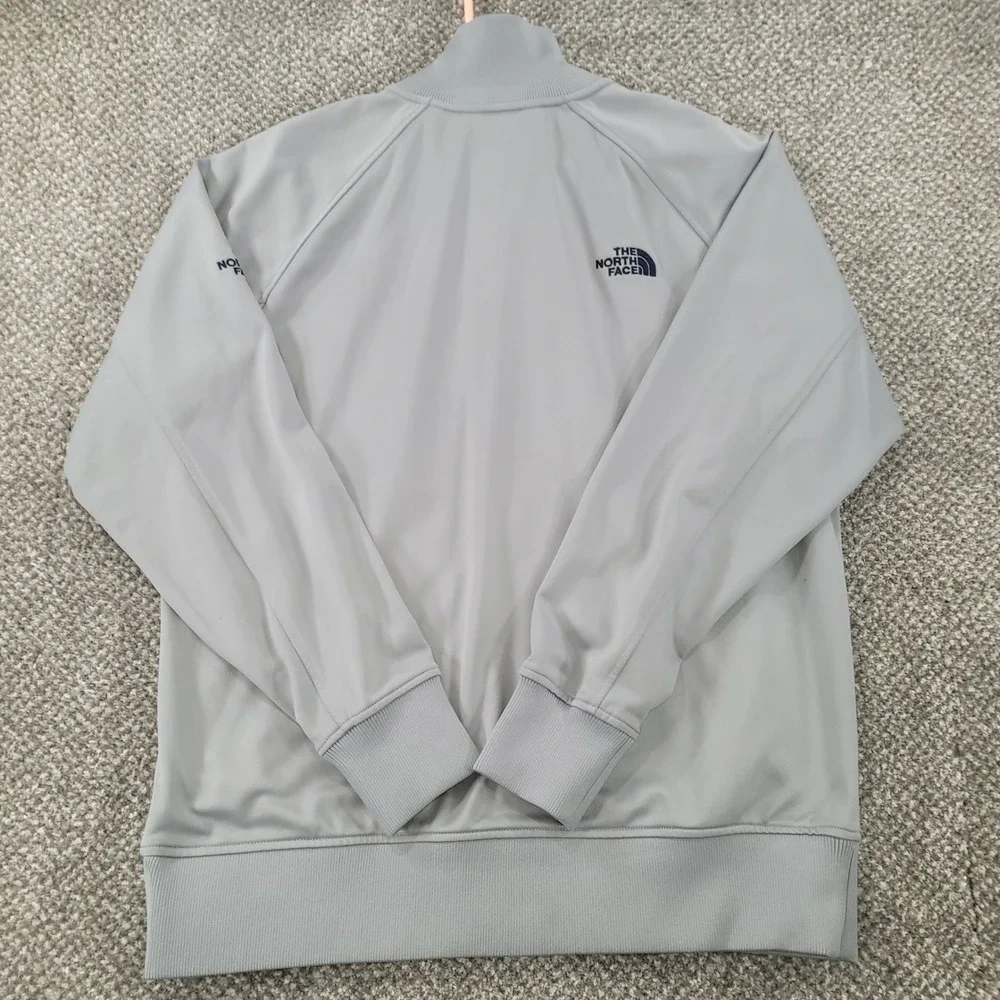 The North Face Mens Large Full Zip Track Jacket‎ Grey Navy Blue Mock Neck Active